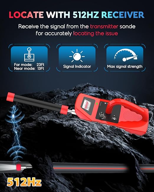 Anysun Sewer Camera with Locator, Self Leveling, Distance Counter, 512Hz Pipe Inspection Camera with DVR Recorder, Waterproof IP68 Plumbing Camera, Industrial Drain Camera w 7" HD Color Screen(100Ft)