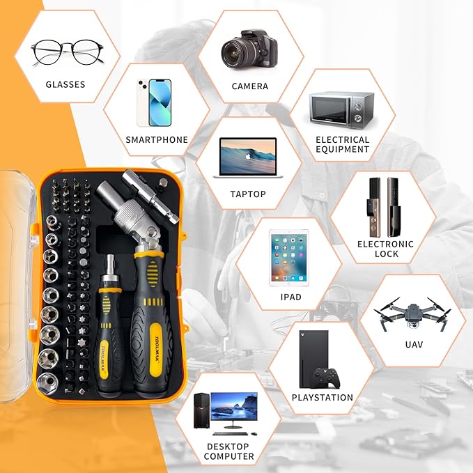 61 PCS Ratchet Screwdriver Set with Bits,Socket Wrench Set,Small Precision Screwdriver Set,Tool Set with Rotatable Ratchet Handle and Storage Case for Women, Men, DIY, Home Repair