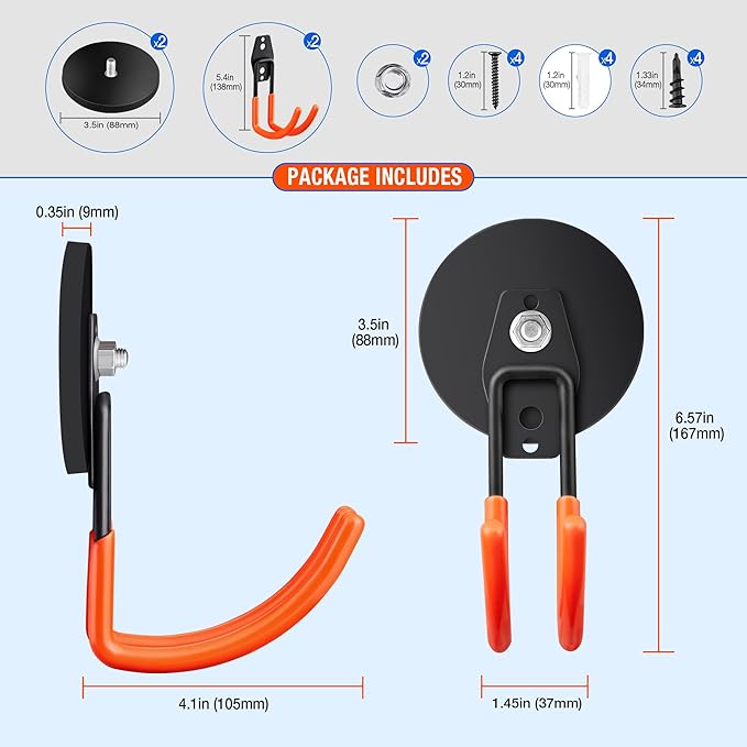 Large Strong Magnetic Hooks For Hanging Heavy Duty, 2PCS 3.5in Neodymium Magnet Storage Utility Hooks, Industrial Magnet Hook, Steel Long Magnetic Holder Hanger Organizer For Garage Garden Power Tools