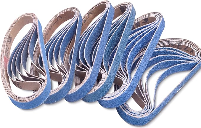 36 Pcs 3/8 x 13 Inch Zirconia Sanding Belts, 3/8 Inch x 13 Inch Belt Sander Paper, 6 Each of 40/60/80/100/120/240 Grits Belt Sander Sanding Belts for Metal