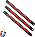 Magnetic Socket Organizer, 3-Piece Heavty Duty ABS Socket Holder, Socket Rail for Tool Box, Premium Quality 360° Swivel Socket Rack with 42 Clips for 3/8-Inch(Red)