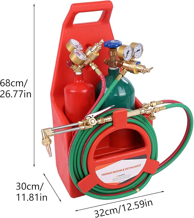 Portable Oxygen Acetylene Torch Kit, Professional Oxy - Acetylene Welding & Cutting Set with Gauge, Gas Tank Tote, Long Pipe Brass Nozzle, for Industrial & DIY Use