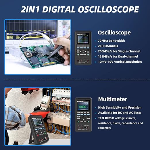 Hantek 2C72 Handheld Oscilloscope 70MHz Multimeter 2CH+DMM 2 in 1 Multifunction Tester