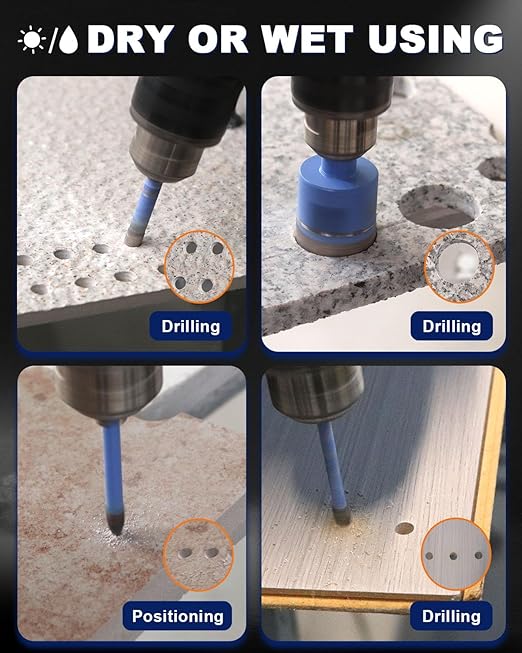 Diamond Tile Hole Saw Kit - 9Pcs 1/4'' X 2, 5/16'', 4/5'', 1'', 1-3/8'', 2'' Drill Bits Set, 1/4'' Carbide Drill Bit, 1-3/8'' Beveling Chamfer Bit for Porcelain Tile Ceramic Granite Marble