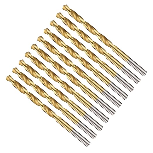 Drill Bit, 3/16" Cutting Diameter (4.763mm), 4241 HSS TiN Coated 118° Cutting Angle Versatile Jobber Bits - (Applications: for Drilling Plastic Wood Soft Thin Metal), 10-Pieces