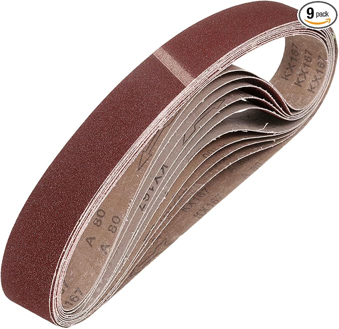 HARFINGTON 2 x 28 Inch Sanding Belts, 9 Pcs 80 Grit Aluminum Oxide Abrasive Belt Sander File Belt for Woodworking, Metal Polishing, Knife Sharpener