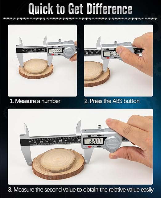 Digital Caliper 12 inch, (ABS) Absolute Scale Caliper, IP54 Caliper Measuring Tool, Inch/MM, Auto-Off LCD Stainless Steel Waterproof Micrometer Vernier Caliper, with Steel Ruler, Silver