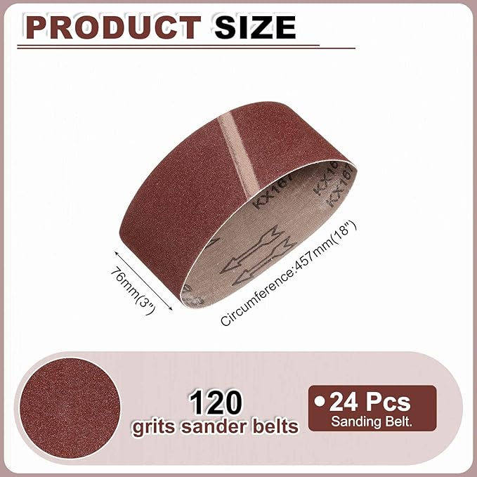 HARFINGTON 3 x 18 Inch Sanding Belts, 24 Pcs 120 Grits Aluminum Oxide Abrasive Belt Sander File Belt for Woodworking, Metal Polishing, Knife Sharpener