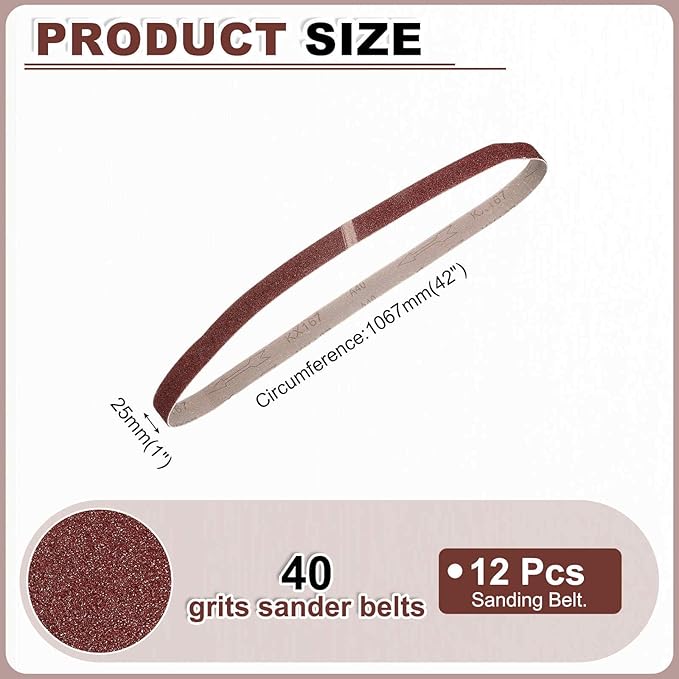 HARFINGTON 1 x 42 Inch Sanding Belts, 12 Pcs 40 Grits Aluminum Oxide Abrasive Belt Sander File Belt for Woodworking, Metal Polishing, Knife Sharpener