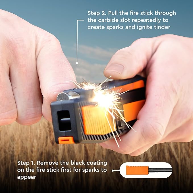 8-in-1 Pocket Field Knife Sharpener – Guided Diamond Whetstones, Diamond Rod, Leather Strop, 2 Sharpening Slots, Fire-Starter Ferro Rod & Whistle – Outdoor, Yard, Camping by Sharp Pebble