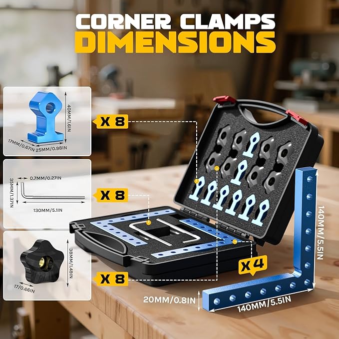 Ecarke Corner Clamps for Woodworking, 4 Pack 5.5" Aluminum Alloy Right Angle Woodworking Tools, 90 Degree Clamp for Picture Frame Box Cabinets Drawers
