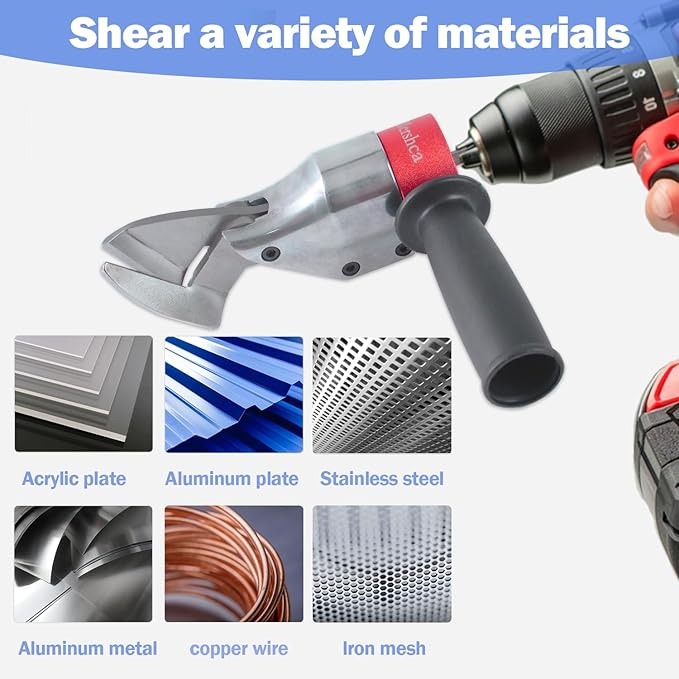 360° Pivoting Drill Metal Shear Attachment - for Curved & Straight Cutting, Professional Power Tool Accessory for Cordless & Corded Drills, Metal Cutter for Iron, Aluminum & Copper Sheets- R