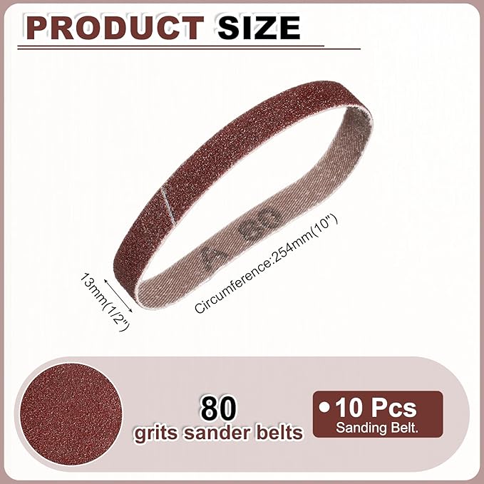 HARFINGTON 1/2 x 10 Inch Sanding Belts, 10 Pcs 80 Grits Aluminum Oxide Abrasive Belt Sander File Belt for Woodworking, Metal Polishing, Knife Sharpener