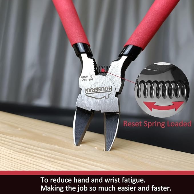 Wire Cutters 2 PACK, 6 inch Wire Cutter Set, HOUSERAN Side Cutters Flush Cut Pliers, Spring Loaded Cutting Pliers with Non-slip Red Handle, Wire Cutters Heavy Duty for Jewelry Making, Crafts, Zip Tie
