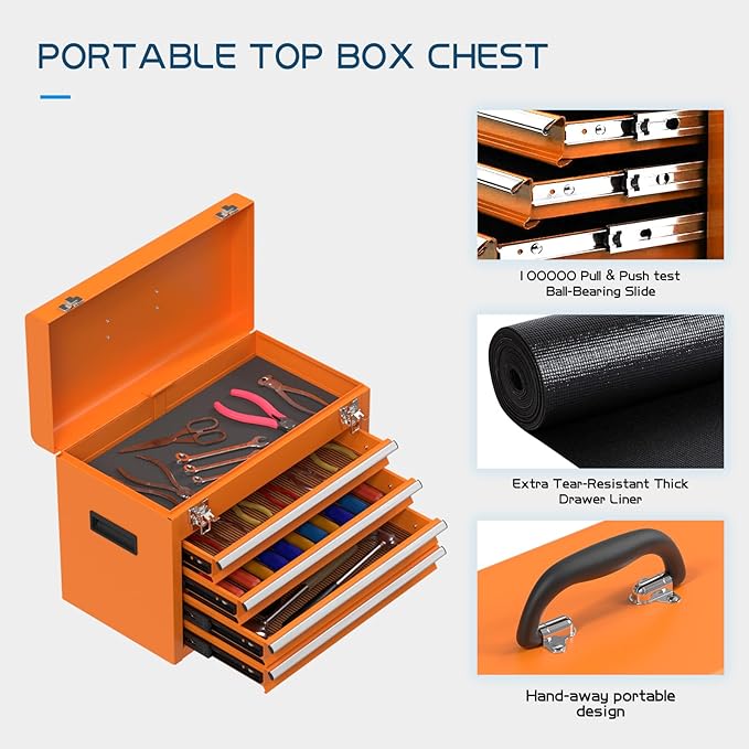 5-Drawers Tool Chest, 2-in-1 Mechanic Rolling Tool Box Removable Lockable Tool Storage Cabinet, Metal Tool Cart with Drawers and Wheels for Garage, Workshop