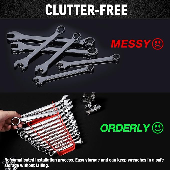 ALOANES 52-Slot Magnetic Metal Wrench Organizer, Fit SAE & Metric Wrench Storage, Tool Organizer for Tool Box and Drawer, 4 Pack(Red&Black)