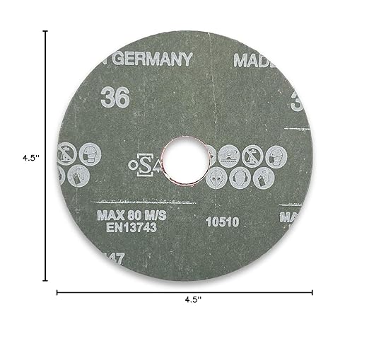VSM 149136 Resin Fiber Disc, Bright Red, Medium Grade, Fiber Backing, Ceramic, 60 Grit, 4-1/2" X 7/8" Arbor Hole, Pack of 50