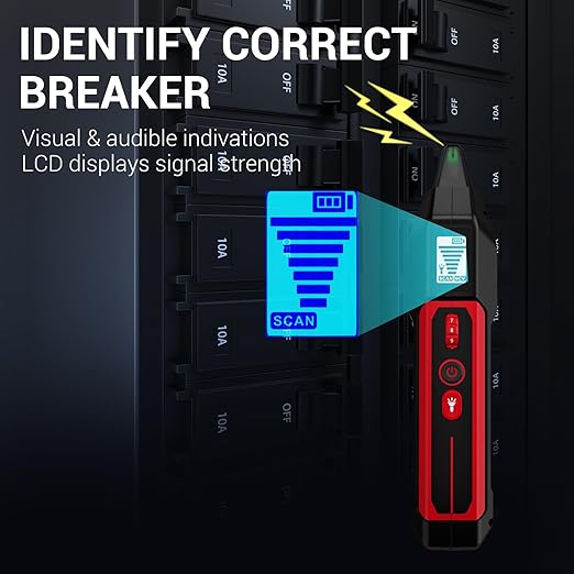 NOYAFA NF-824 Rechargeable Circuit Breaker Finder with LCD Display & GFCI Outlet Tester, 90-230V AC Circuit Breaker Finder Tool, NCV Electrical Circuit Tracer, Adjustable Sensitivity, Flashlight
