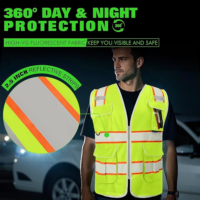 BeautyWill Custom Logo 10/20 Pack Safety Vest Class2 High Visibility Vest with Pockets Breathable Construction Vest Bulk