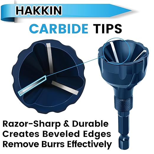 Hakkin 2Pcs Tungsten Carbide Deburring External Chamfer Tool 1/8"-3/4"(3mm-20mm), Deburring Chamfering Drill Bit for Metal, Bolt Thread Repair with Quick Release Hex Shank（Blue）