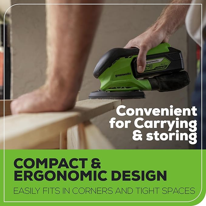 Greenworks 24V Cordless Mouse Detail Sander, Wood Sander with 11,000 OPM, Removable Dust Collection Bag, 2Ah Battery & Charger
