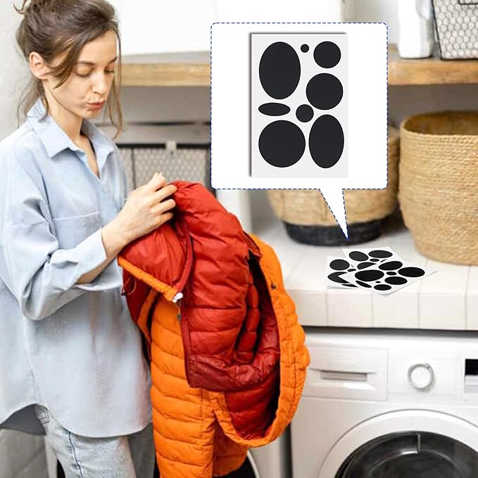 16PCS Down Jacket Repair Patch, Self Adhesive Puffer Jacket Repair Kit, Black Nylon Fabric Repair Tape for Coats, Tents, Sleeping Bags