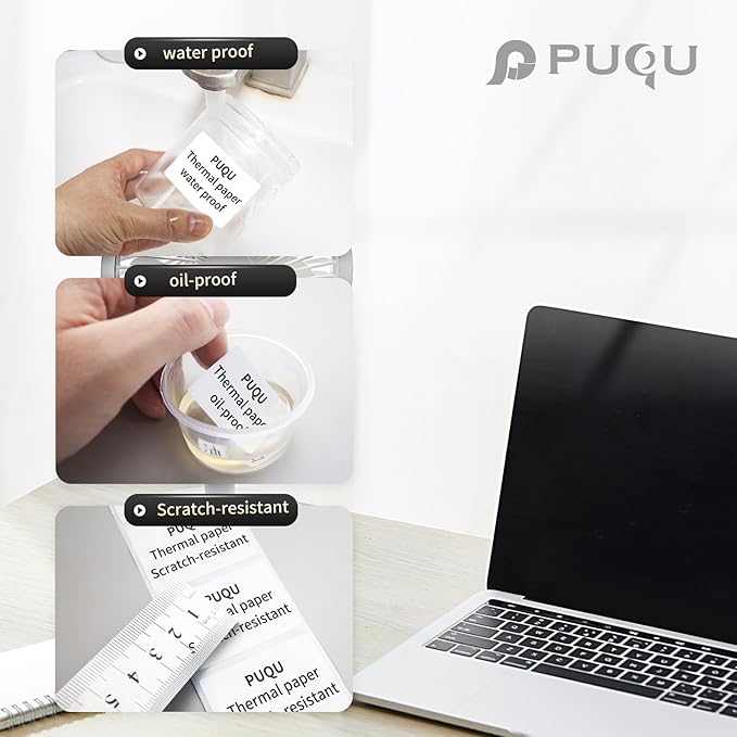 PUQU 30x50mm Direct Thermal Sticker Labels, Self-Adhesive All-Purpose Label Maker Tape, Compatible with AQ Series Label Printer, Refills Standard Laminated Office Labeling, 6 Rolls, 900 Labels