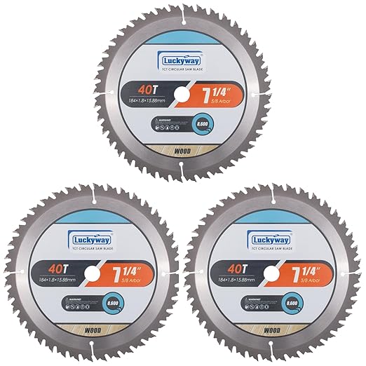 Luckyway 3-Pack 7-1/4 Inch 40T Crosscutting with 5/8 Inch Arbor TCT Circular Saw Blade for Cutting Wood