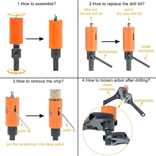 Hole Saw Kit Bi Metal with Case, General Purpose Size from 3/4'' to 2-1/2'', Hole Saw Set for Metal, Wood and Plastic, with Clean and Smooth Cutting Edge, Fast Chip Removal.