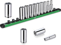 SK 3/8" Drive Socket Set, Deep SAE Sockets, 13-Piece 1/4" to 1", SuperKrome Finish, Premium CR-V Construction, with Aluminum Socket Organizer