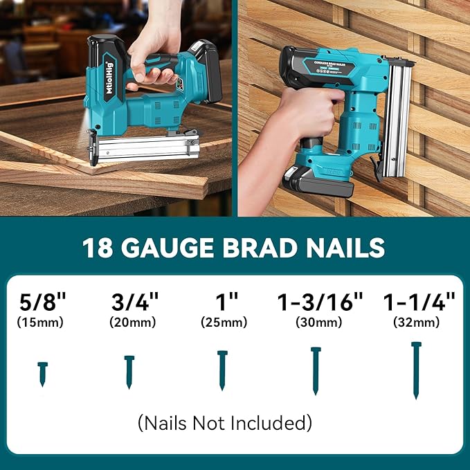 Cordless Brad Nailer for Makita 18V Lithium-Ion Battery, Powered Electric Nail Gun for Wood 18GA, Brushless Motor, 2 Mode, 18 Gauge 5/8 to 1-1/4 Inch, Lightweight and Ergonomic, Tool Only