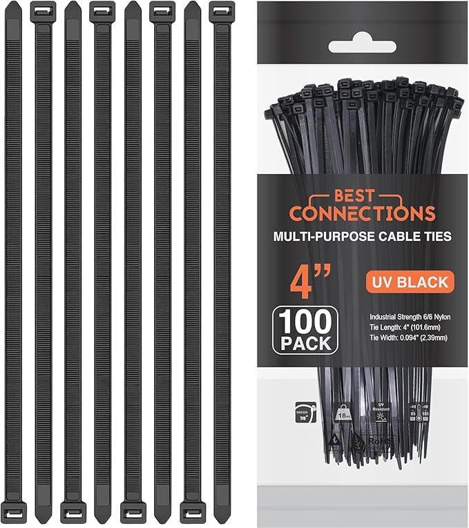 BEST CONNECTIONS Black Cable Ties – 1,500 Pieces Cable Zip Ties 4 Inch - Strong Nylon Wire Ties with 18 Lbs Tensile Strength – Cable Management Ties for Outdoor & Indoor