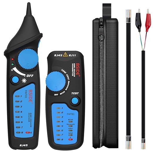 Bside Network Cable Tester RJ45 RJ11 Wire Tracker Telephone Line Tester LAN TV Electric Line Finder Toner Network Cable Collation Continuity Checker with Flashlight