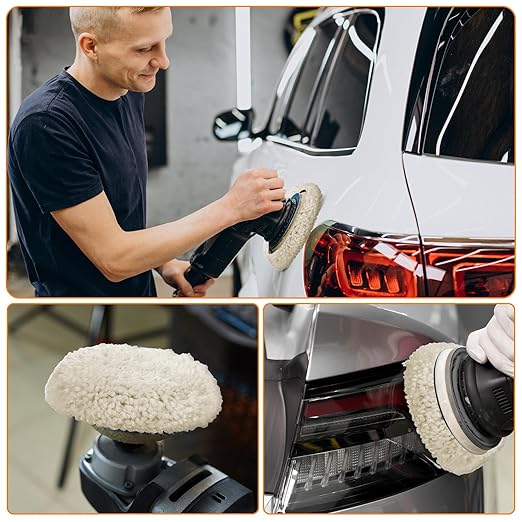 8 Pcs 3 Inch Polishing Pad Buffing Pad Wool Polishing Pad Hook Loop Buffing Pad for Drill Curved Edge Compound Cutting Pad Drill Polisher Attachment Wheel Polish Pad Car Body Repair Buffing