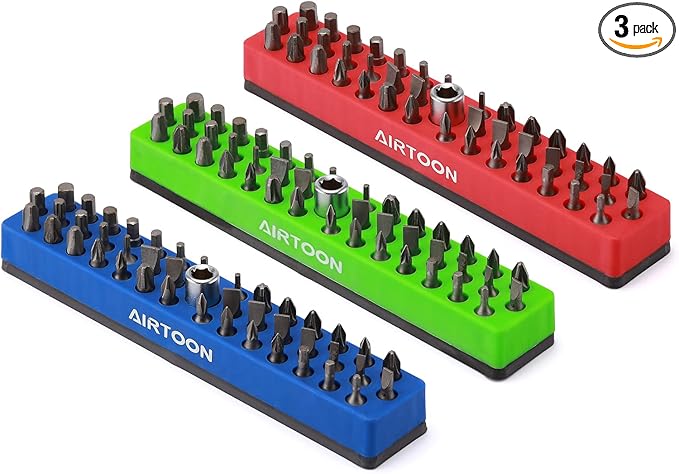 AIRTOON 3PCS 1/4" Magnetic Hex Bit Holder, 43 Holes Bit Storage with Strong Magnetic Base, Magnetic Screwdriver Bit Organizer, Red, Blue and Green