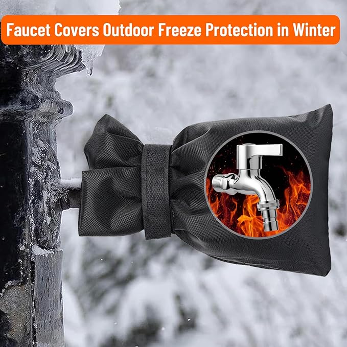 3 Pieces Outdoor Faucet Covers,Winter Anti-Freeze 9.8" H X 7" W Faucet Insulation Cover Winter Outdoor Pipe Insulation Protective Cover,Outdoor Wall Garden Courtyard Faucet Covers (Black)