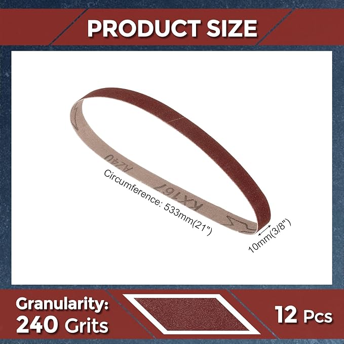 10 Pcs Sanding Belts 3/8 x 21 Inch 240 Grit Aluminum Oxide Abrasive Sandpaper for Belt Sander Metal Grinding Wood Working Weld Rust Removal