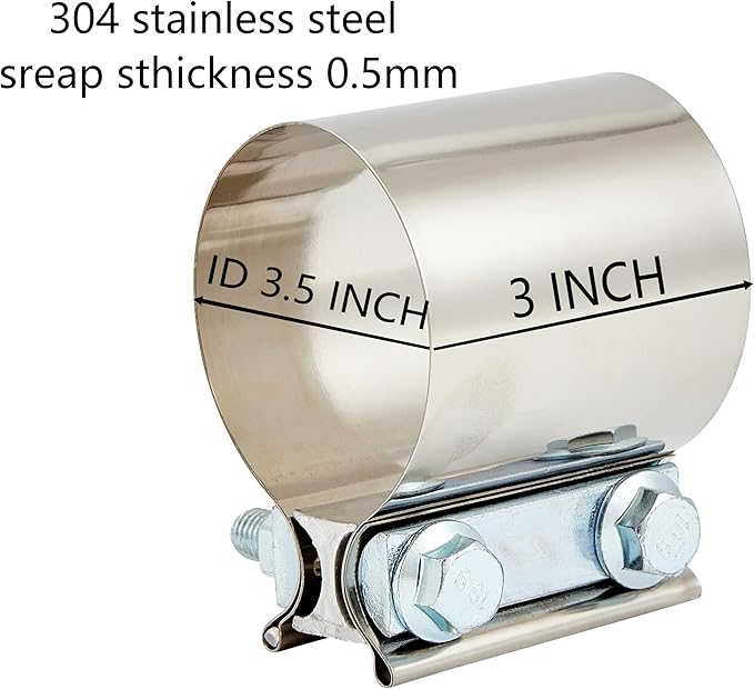 Butt Joint Band Clamps,Exhaust Muffler Clamp Exhaust Pipe Clamps Sleeve Stainless Steel (2, 3.5'')