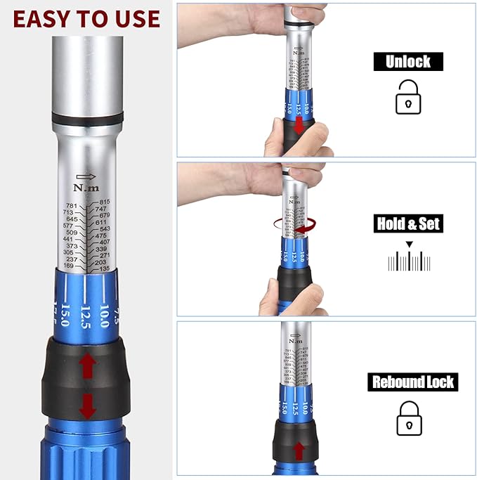 3/4-Inch Drive Click Torque Wrench, 48-tooth High Accuracy Torque Wrench Set with a Hex Key 100-600ft.lb / 135-815Nm
