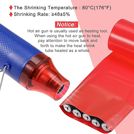 MECCANIXITY Battery Wrap PVC Heat Shrink Tubing 48mm Dia 75mm Flat 10 Feet(3meters) Red Good Insulation for Battery Pack