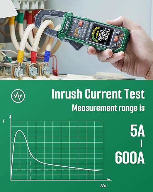 TESMEN TCM-300D Digital Clamp Meter, 6000 Counts Multimeter, Voltage Tester with AC/DC Current &Voltage, Auto-Ranging Voltmeter with Inrush Capacitance Resistance Diode Continuity NCV/Live Wire