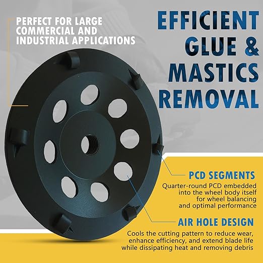 7" PCD Grinding Wheel for Epoxy, Glue, Mastic and Paint, 6 PCD Segments, 5/8"-11 Threaded Arbor