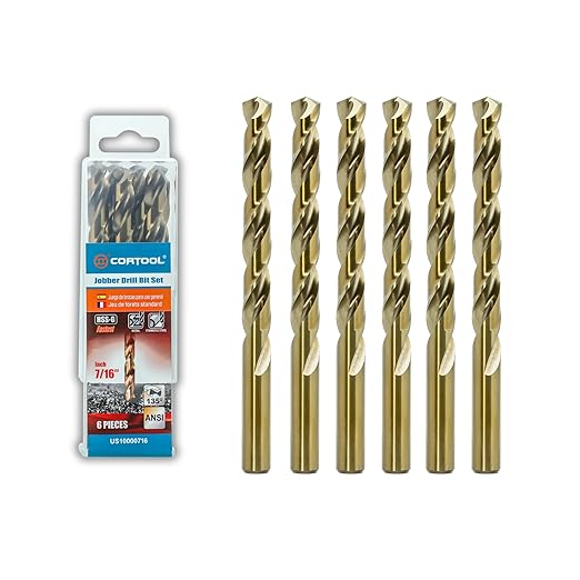 7/16 inch Cobalt Drill Bits (6Pcs), M35 HSS Metal Jobber Length Twist Drill Bit Set for Hard Metal, Stainless Steel, Iron, Copper, Aluminium, Brass, Plastic & Wood