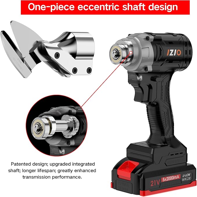 IZIO 21V Brushless Cordless Metal Shear Black- Heavy Duty 360° Rotating Cutter for Stainless Steel, Iron Plate, Aluminum (0-1.2mm), Leather, Carpet, Cardboard(Up to 5mm)Makita 21V Battery Compatible.