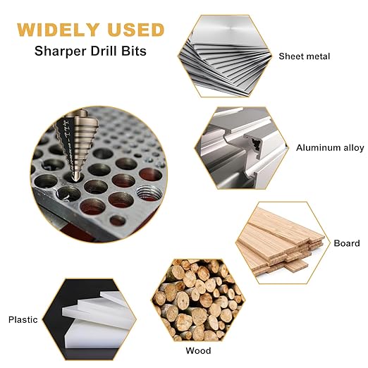 Aleric Step Drill Bit Set - 5 Pcs High Speed Steel Titanium Step Drill Bits, Step Bits for Metal,Wood,Plastic, Step Bit, Multiple Size Hole Cutting Drilling Cone Unibit Step Drill Bit for DIY Lovers