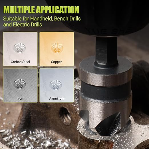 5 Pcs Four Spiral Flute Step Drill Bit Set, 6 Pcs Countersink Drill Bits with 1/4 Inch Quick Change Hex Shank, Nitriding HSS Drill Bits for Metal, Aluminum, Wood, Plastic