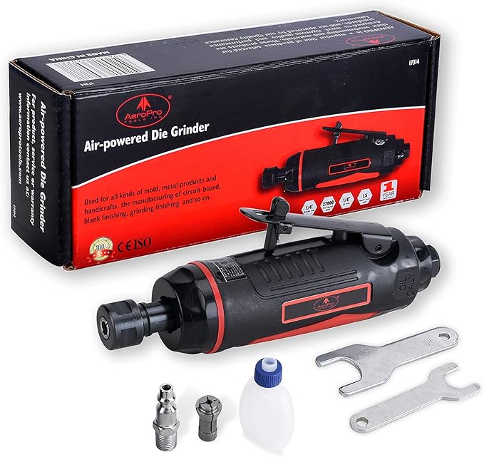 AEROPRO TOOLS 1/4-Inch Mini Air Straight Die Grinder AP17314 with 1/4 collect, 22000 RPM