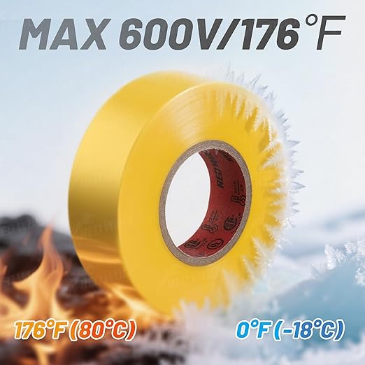 RED WOLF 10 Pack Yellow Electrical Tape 3/4 Inch x 66 Ft Industrial Grade UL/CSA Listed 7 Mil Thick Flame Retardant High Temp Waterproof Electrical PVC Tape Electric Super Vinyl Rated 600V