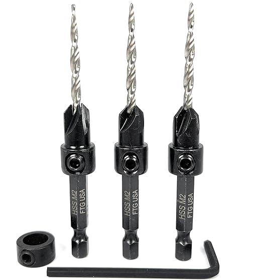 FTG USA Countersink Drill Bit Set for Wood with Tapered Drill Bit 3 Pc #6 (9/64")