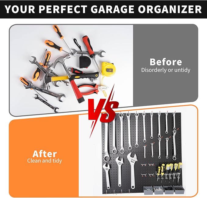 Pegboard Wall Organizer Metal Pegboard Panels Garage Peg Board Tool Organization, 3 Pack 24x12 inch Garage Peg Boards for Wall, Large Steel Black Pegboard Tool Board